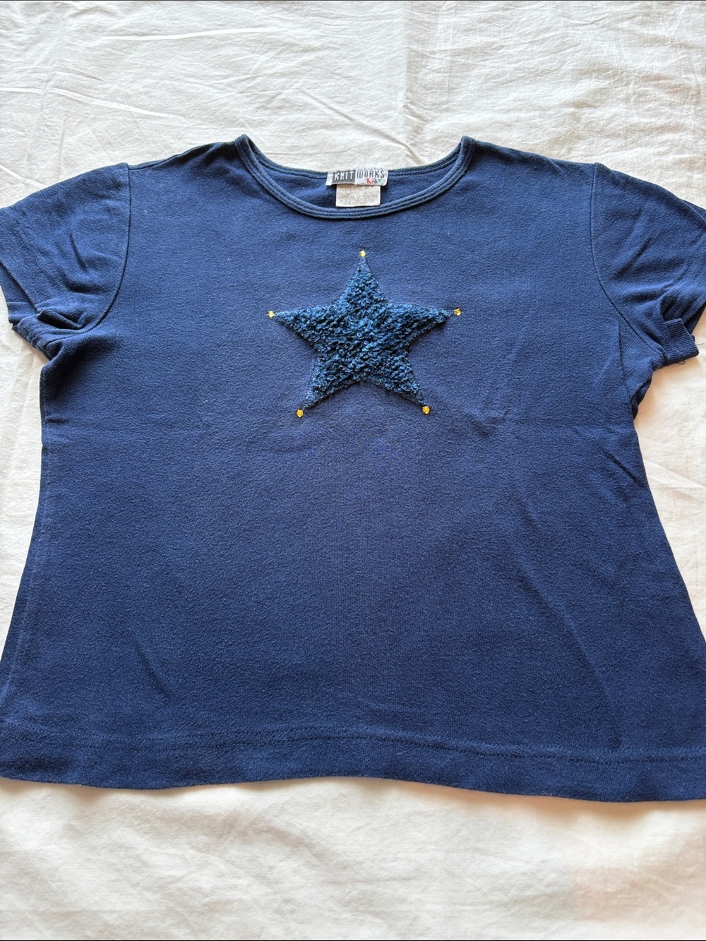 Child’s Knitworks Navy Tee with Textured Star and Gold Studs. Med